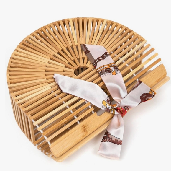 Bamboo Purse Tan Light Brown Woven Wicker Style Hippie Tote Bohemian Beach Bag - Picture 10 of 11